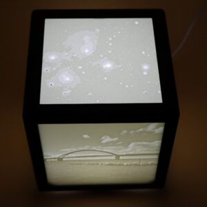 Würfel mit vier Lithophanen, Sternenhimmel und LED Spot