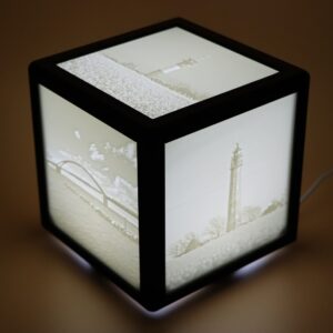 Würfel mit fünf individuellen Lithophanen und LED Spot
